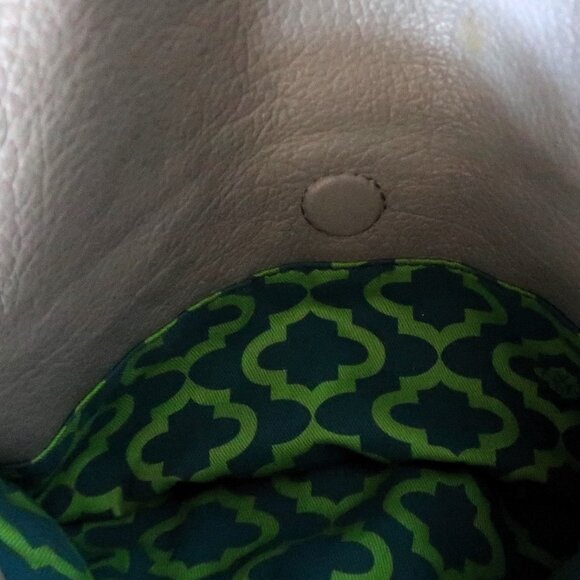 OrYany Leather Cotton Hand Bag Purse Silver Tone Hardware Green Pattern Lining - Picture 7 of 15